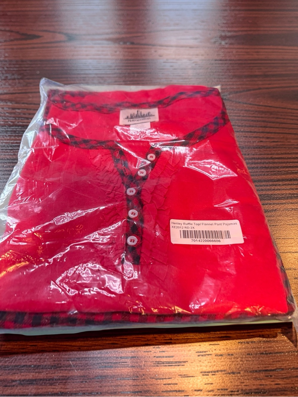 Red Ruffle Henley Pajama Set by Metropolitan
